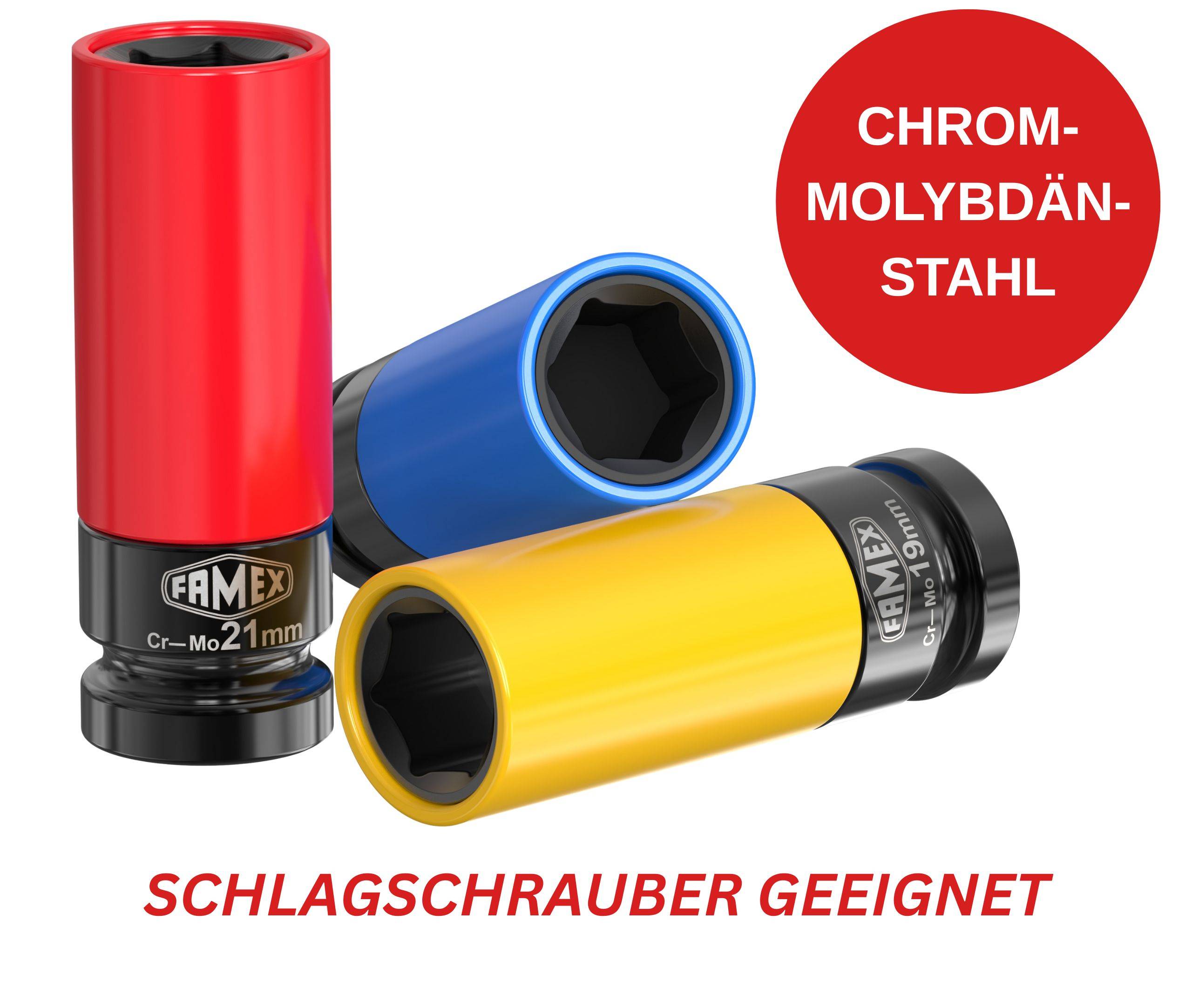 FAMEX 10886-3-RS Drehmomentschlüssel Set 1/2 Zoll, ±4%, 30-210 Nm - mit Spezial-Einsätze für Radschrauben