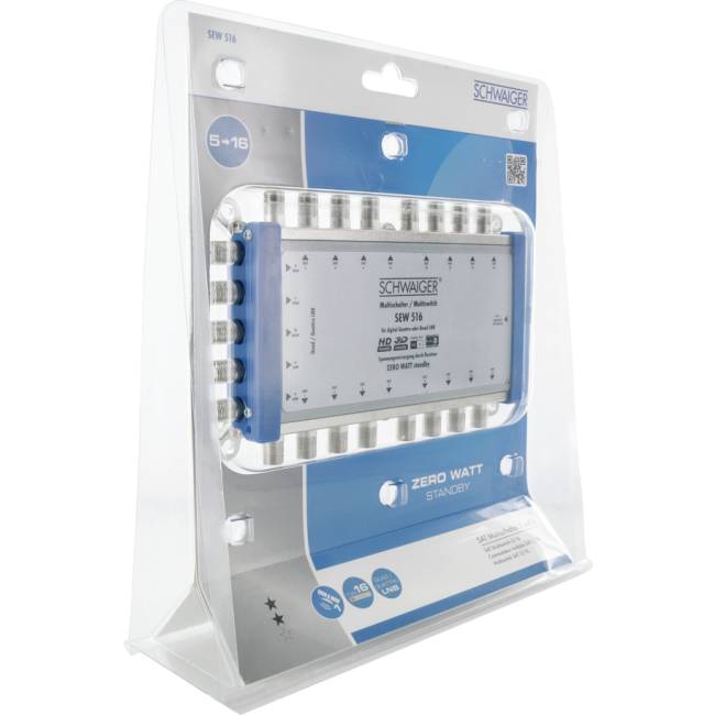 Schwaiger SAT Multischalter SEW516 531 Eingänge (Multischalter): 5 (4 SAT/1 terrestrisch) Teilnehmer-Anzahl: 16 StandBy-