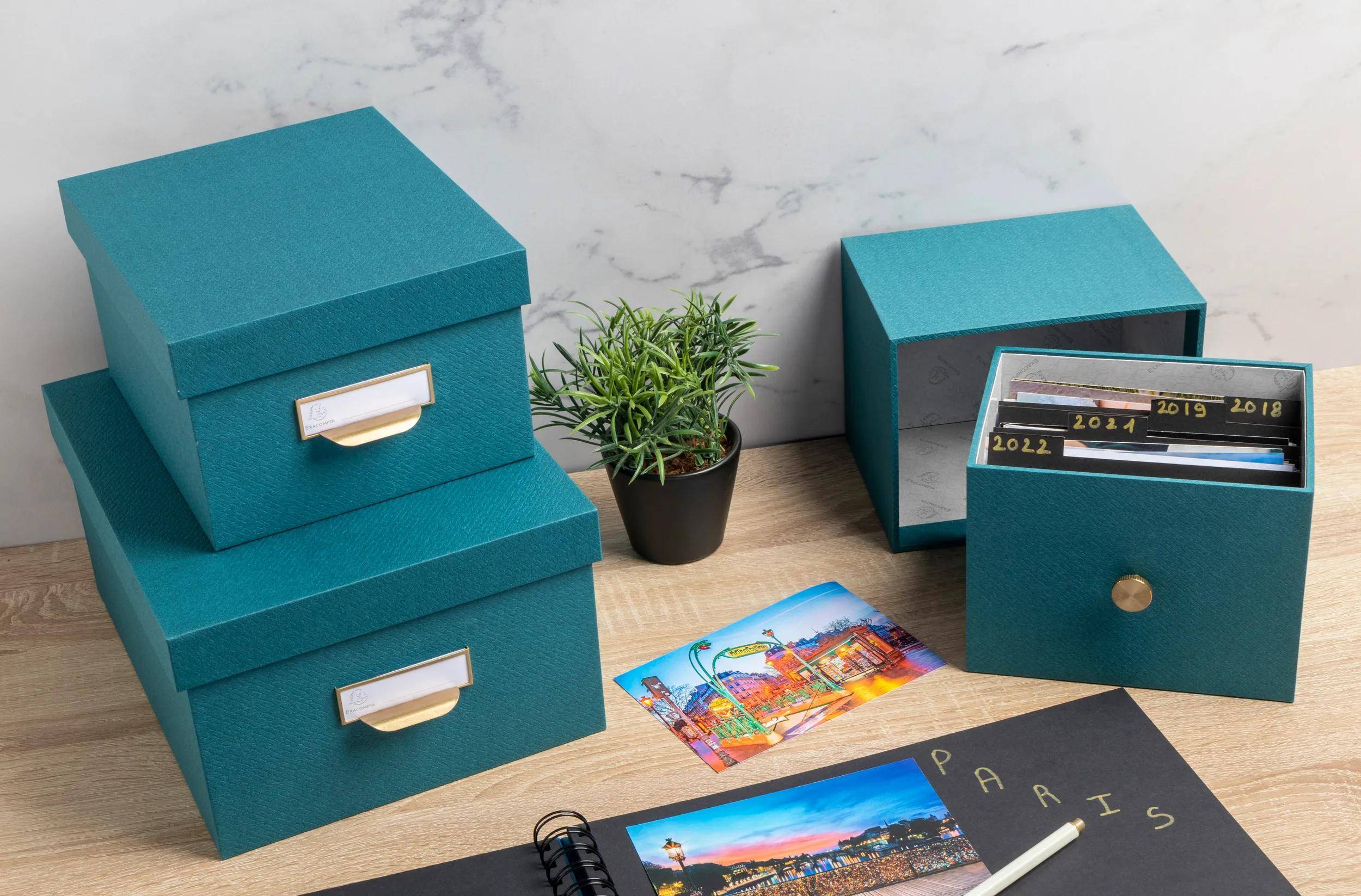 Exacompta 2x Schubladenbox für Foto Karteikarten 14x177x134cm Bleu canard 78603E