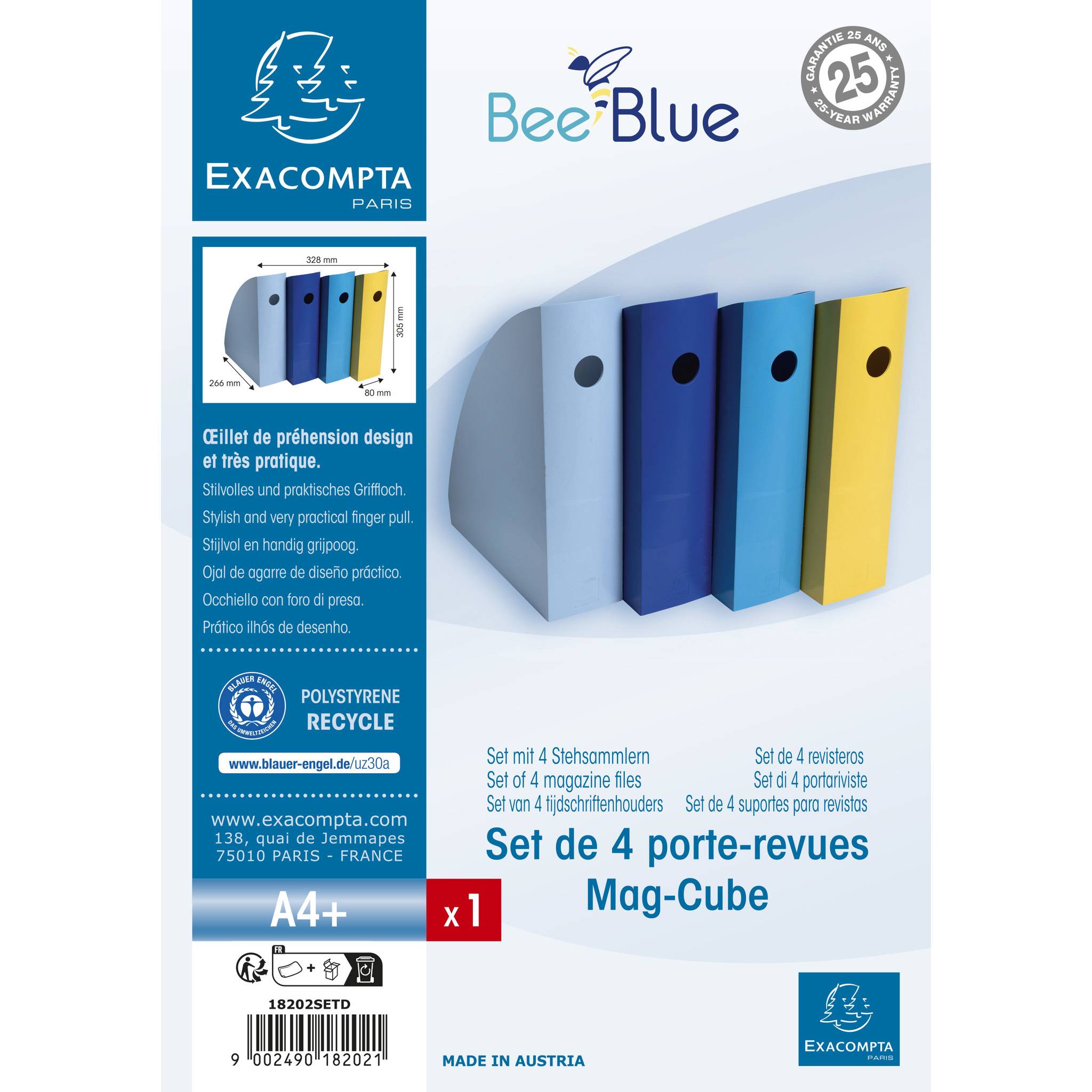 Exacompta Set mit 4 Stehsammlern MAG-CUBE, Bee Blue - sortiert - 18202SETD
