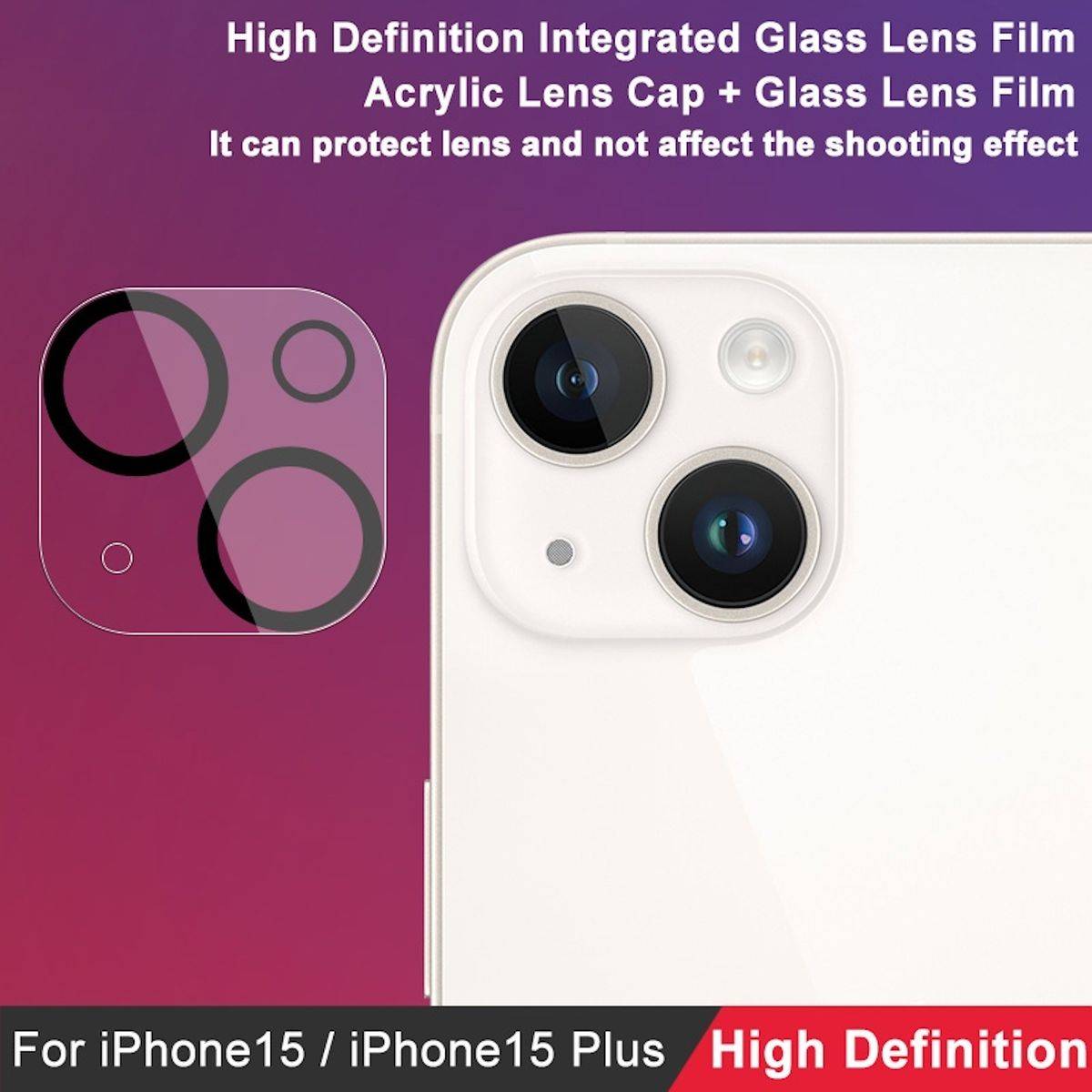 Für Apple iPhone 15 / 15 Plus Schutzglas Kamera Linse H9 Schwarz