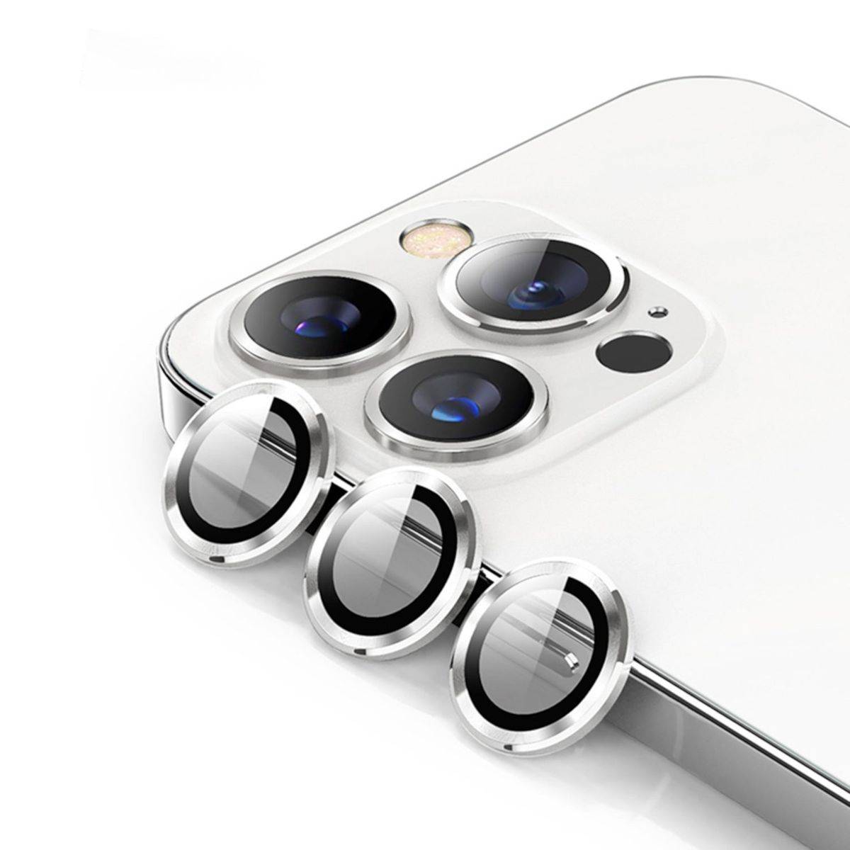 Für Apple iPhone 15 Pro / Pro Max Schutzglas Kamera Linse H9 Silber
