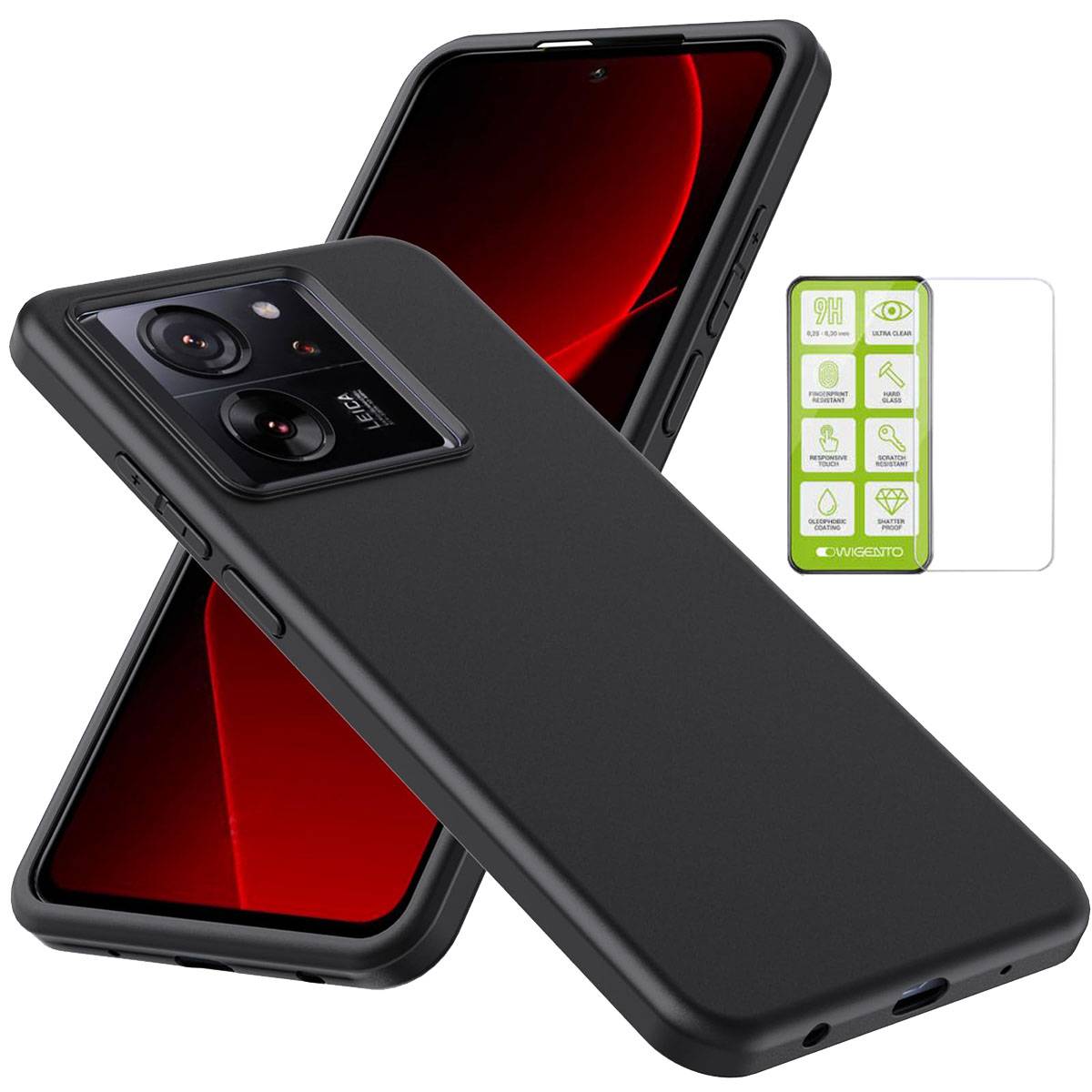 Für Xiaomi 13T / 13T Pro Silikoncase TPU Schwarz + 0,26 H9 Glas Handy Tasche Hülle Schutz Cover