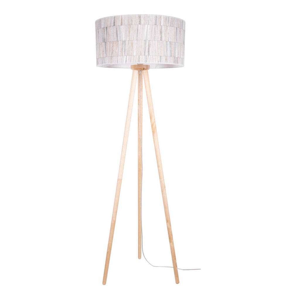 Stehlampe Stehleuchte Wohnzimmerlampe Beistelllampe Schlafzimmer, 3 Beine Birkenholz Tapete Landhaus, 1x E27 Fassung, DxH 50x154cm