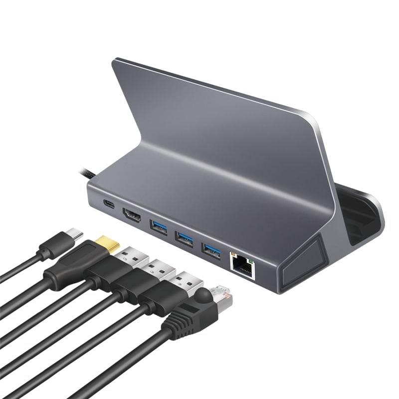 LOGILINK USB 3.2 Dockingstation UA0408, Gen1, 6-Port, USB-C PD, Aluminium-Silber