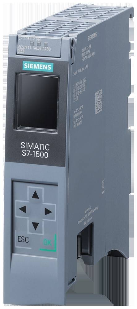 Ein Siemens SIMATIC S7-1500 SPS mit einem kleinen Displaybildschirm und Tastatur zur Steuerung, der häufig in industriellen Automatisierungsanwendungen eingesetzt wird.