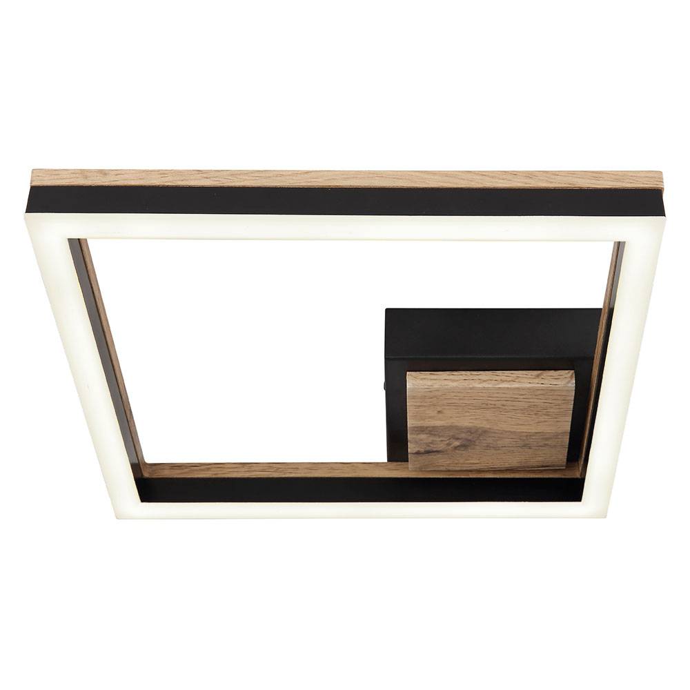 LED Deckenleuchte Holz Wohnzimmerleuchte Decke Designleuchte schwarz, Metall MDF, 12W 600Lm warmweiß, LxBxH 27x27x5,4 cm