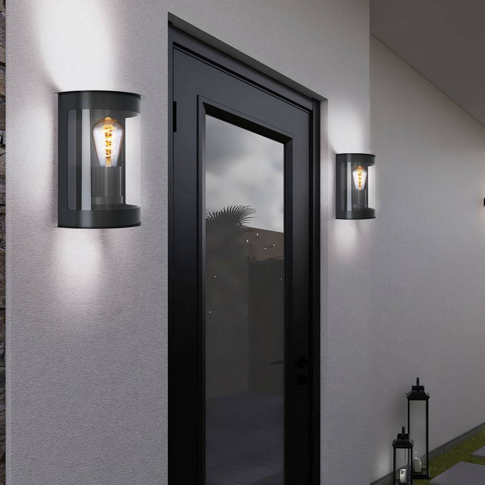 Außenlampe Wandleuchte Terrassenlampe moderne Fassadenleuchte Wandlampe, wetterfest, Stahl Glas, schwarz, 1x E27 Fassung, LxBxH 19,5x11x24 cm
