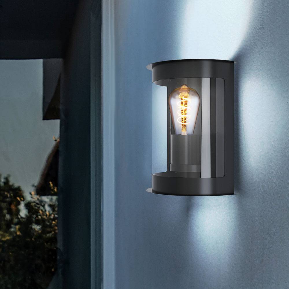 Außenlampe Wandleuchte Terrassenlampe moderne Fassadenleuchte Wandlampe, wetterfest, Stahl Glas, schwarz, 1x E27 Fassung, LxBxH 19,5x11x24 cm