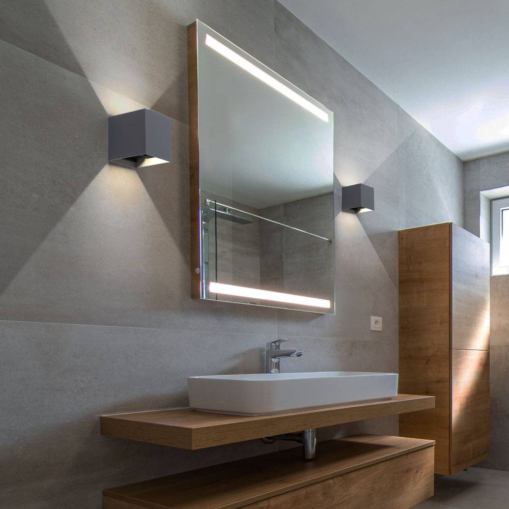 Wandlampe Aussen Up and Down Leuchten Aussen LED Wandleuchte Außen, einstellbarer Lichtkegel, Alu grau, LED 11W 1360lm neutralweiß, LxBxH 10x10x10