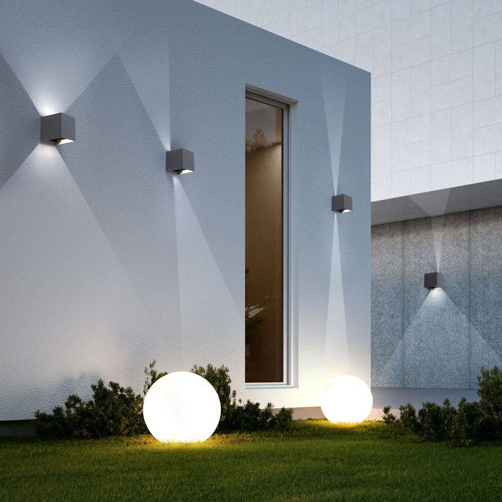 Wandlampe Aussen Up and Down Leuchten Aussen LED Wandleuchte Außen, einstellbarer Lichtkegel, Alu grau, LED 11W 1360lm neutralweiß, LxBxH 10x10x10