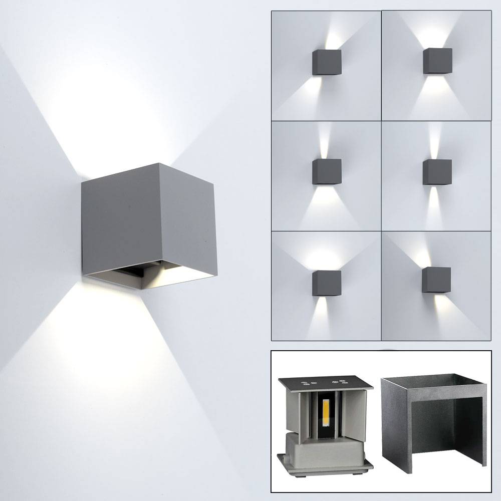 Wandlampe Aussen Up and Down Leuchten Aussen LED Wandleuchte Außen, einstellbarer Lichtkegel, Alu grau, LED 11W 1360lm neutralweiß, LxBxH 10x10x10