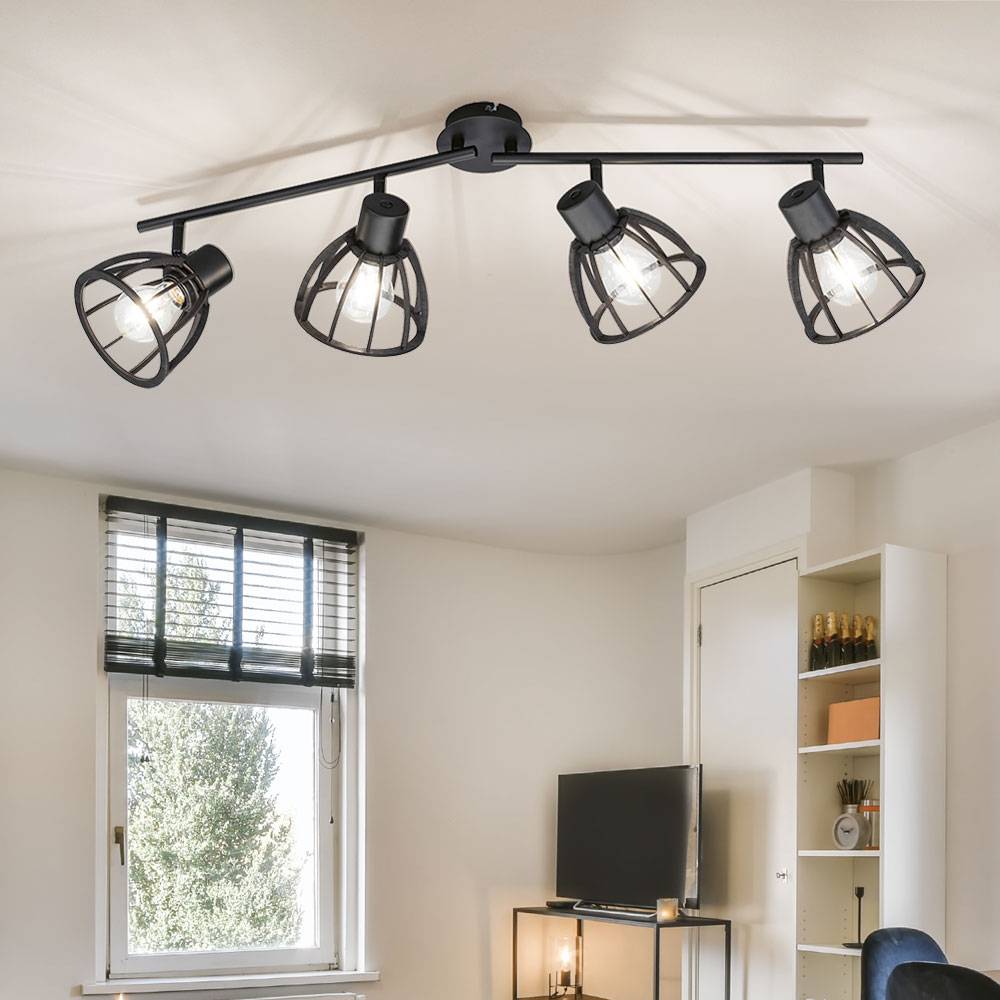 Deckenlampe Deckenstrahler schwarz Schlafzimmerlampe 4-flammig Spotleiste modern, Spots verstellbar Indsutrial, Metall Holz, E27, LxBxH 79x14x24,5