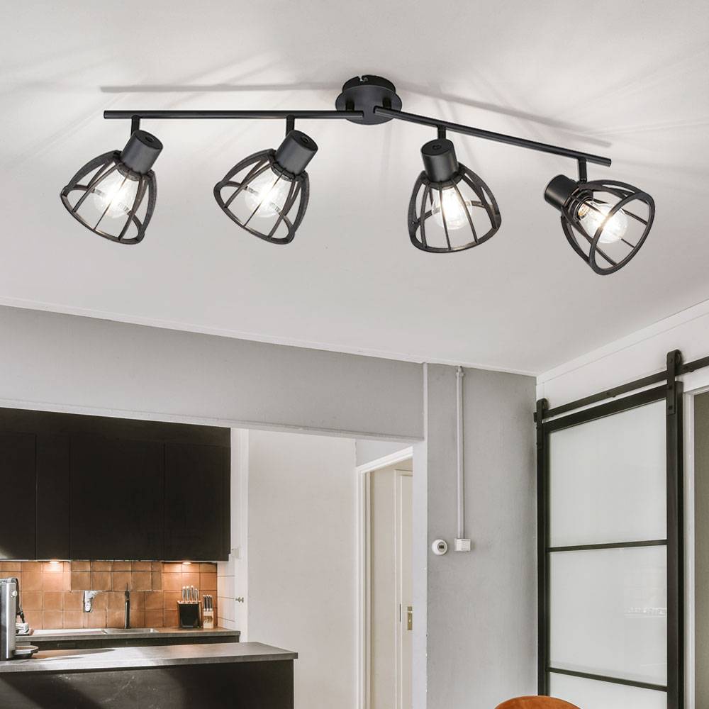 Deckenlampe Deckenstrahler schwarz Schlafzimmerlampe 4-flammig Spotleiste modern, Spots verstellbar Indsutrial, Metall Holz, E27, LxBxH 79x14x24,5
