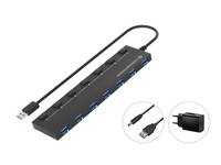 Conceptronic HUBBIES19BP 7-Port-USB 3.0-Hub mit Netzteil, 90 cm Kabel, einzelner Netzschalter, USB 3.2 Gen 1, USB 3.2 Ge