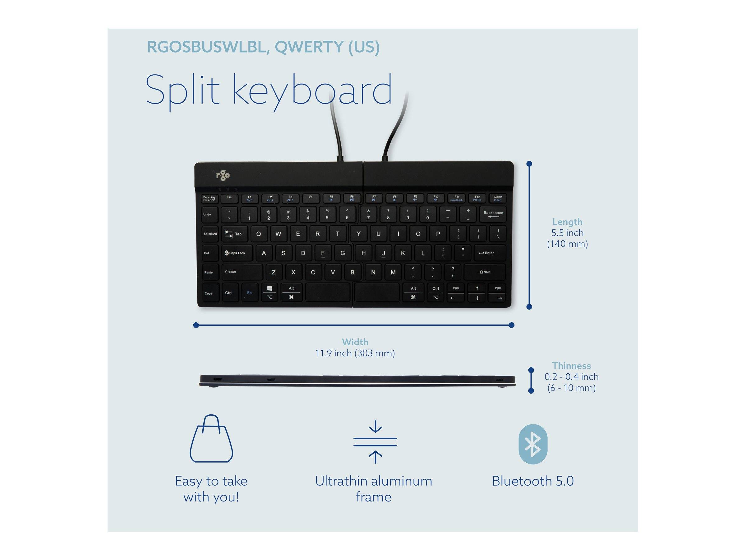 Tastatur Split Break US-Layout Bluetooth Schwarz