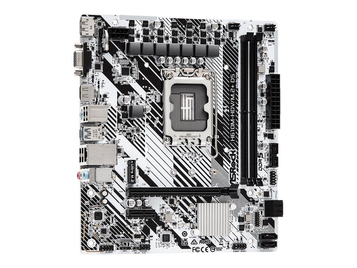 ASRock H610M-HDV/M.2+ D5 - Motherboard - micro ATX - LGA1700-Sockel - H610 Chipsatz - USB-C 3.2 Gen 1, USB 3.2 Gen 1 - G