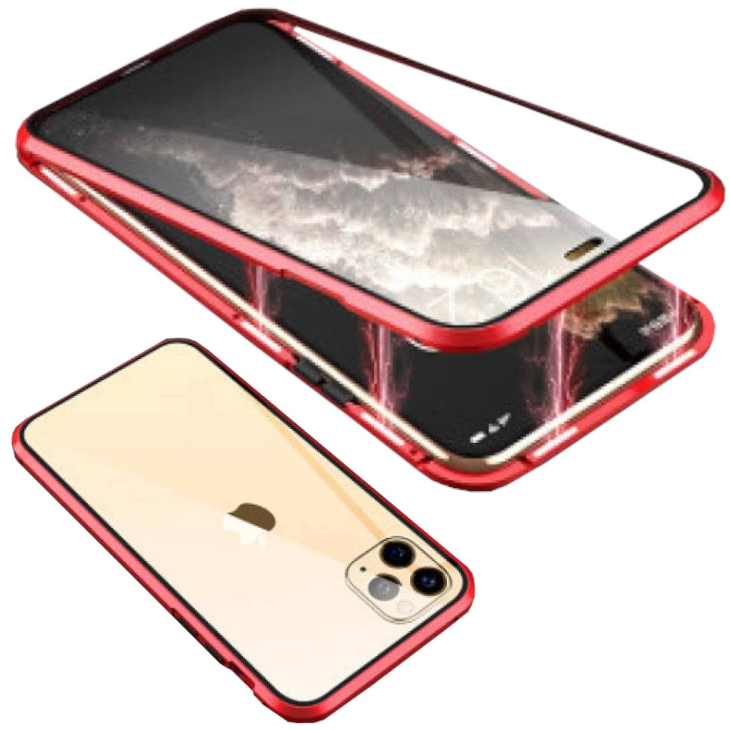 Für Apple iPhone 15 Pro Max Beidseitiger 360 Grad Magnet Hülle Bumper Rot