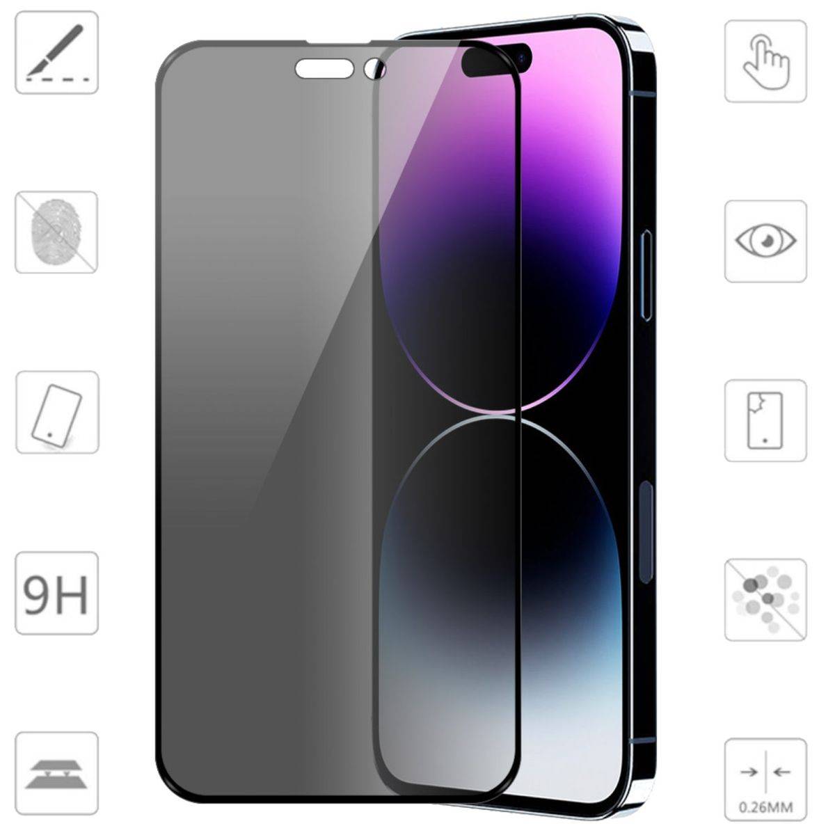 Für Apple iPhone 15 Pro Max 2x 3D Premium Privacy 0,3 mm H9 Hart Glas Schwarz Folie Panzer Schutz Hülle