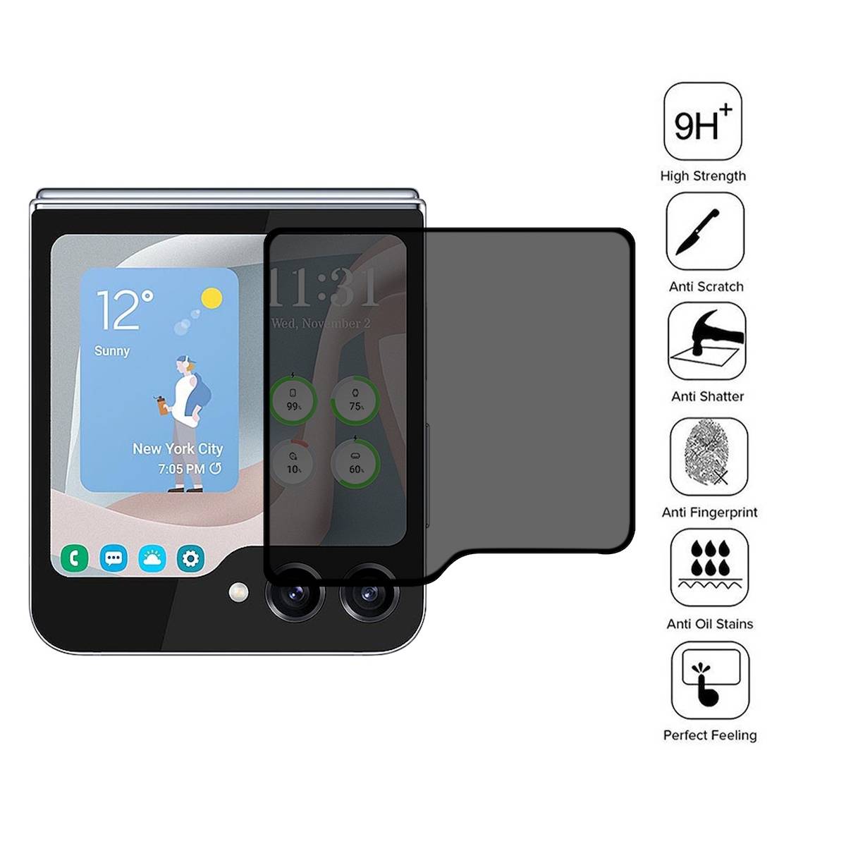 Für Samsung Galaxy Z Flip5 5G 3D 0,3mm H9 Small Screen Privacy Glas