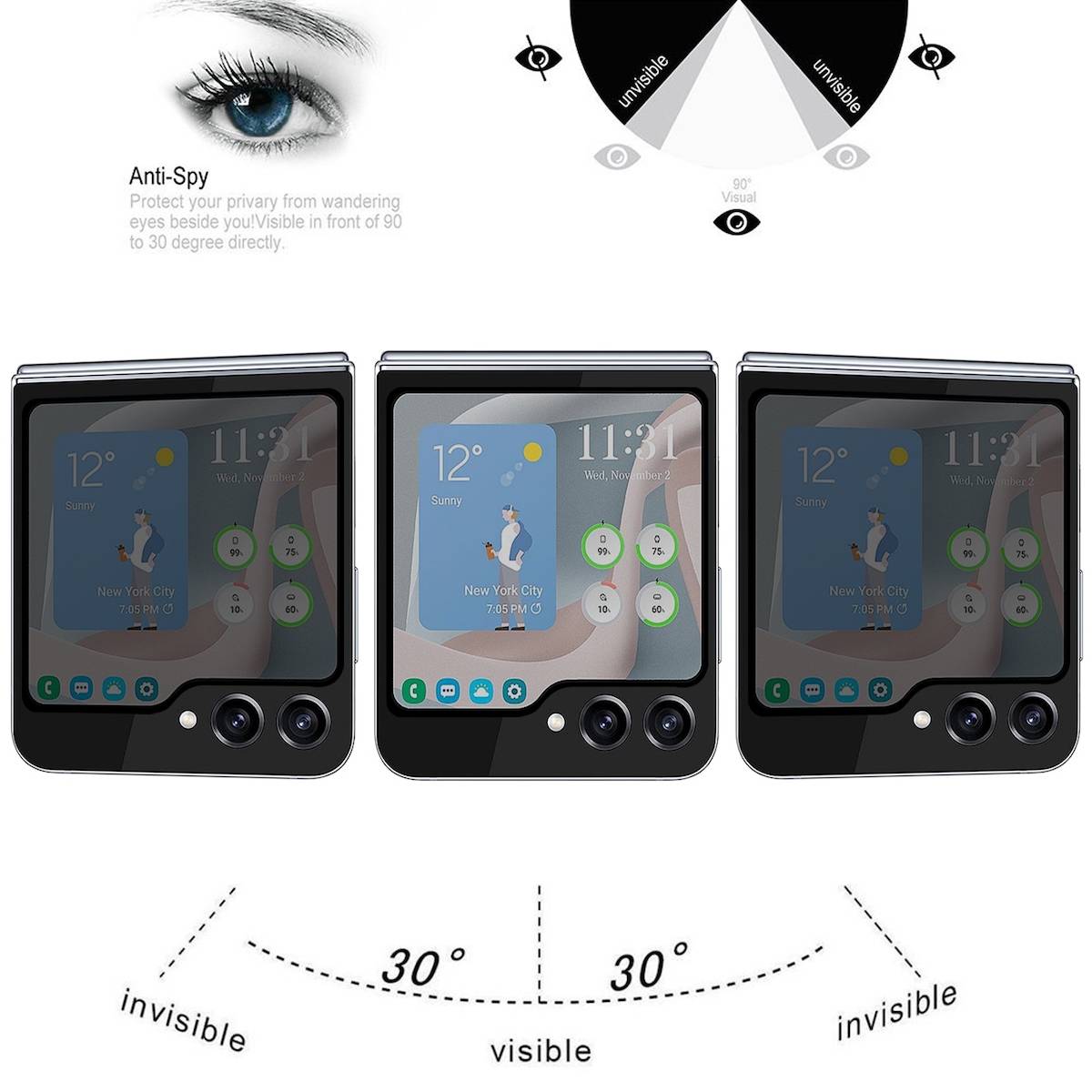 Für Samsung Galaxy Z Flip5 5G 3D 0,3mm H9 Small Screen Privacy Glas