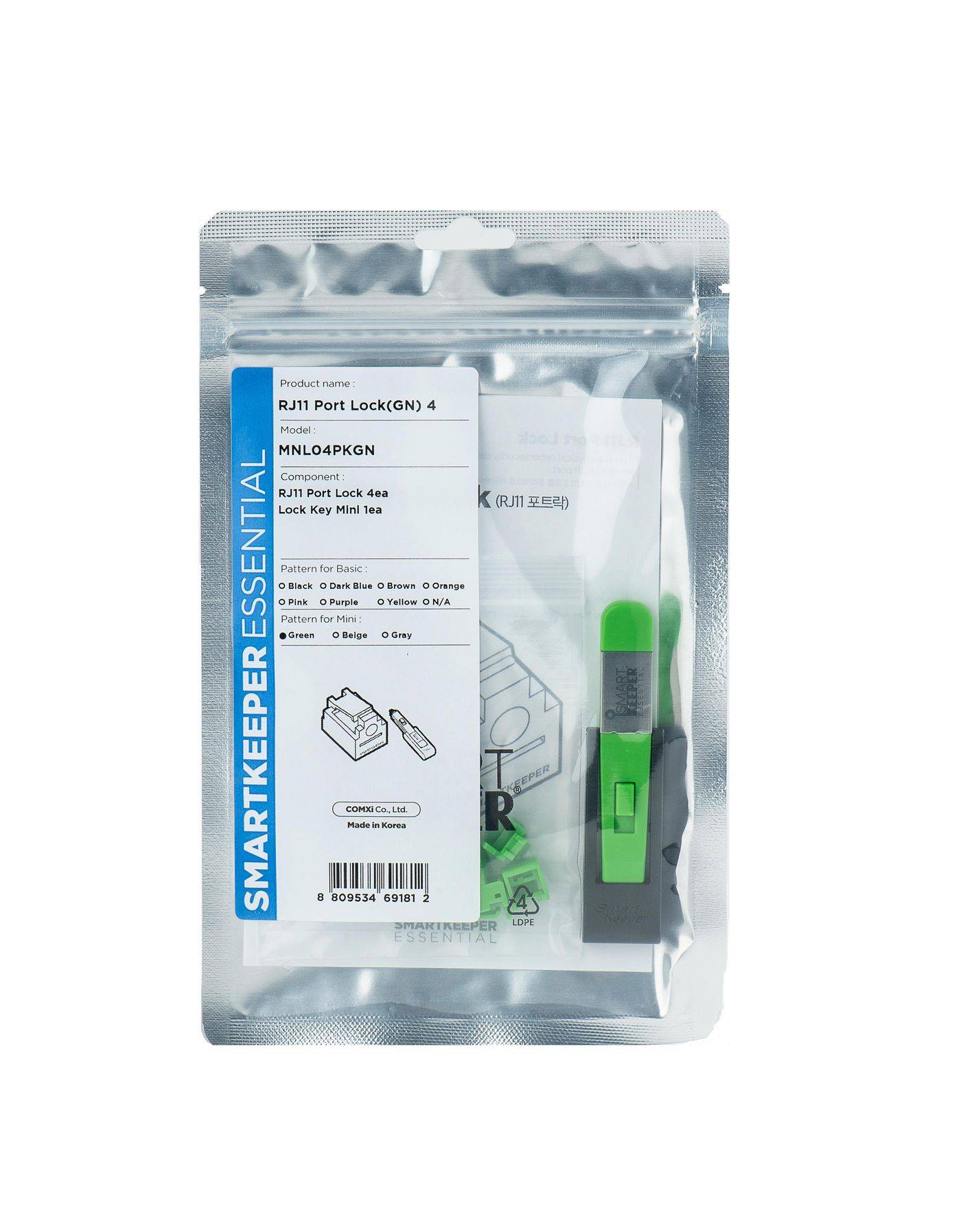 Smart Keeper Basic"RJ11 Port" Blocker 4 Stk.+Key grün