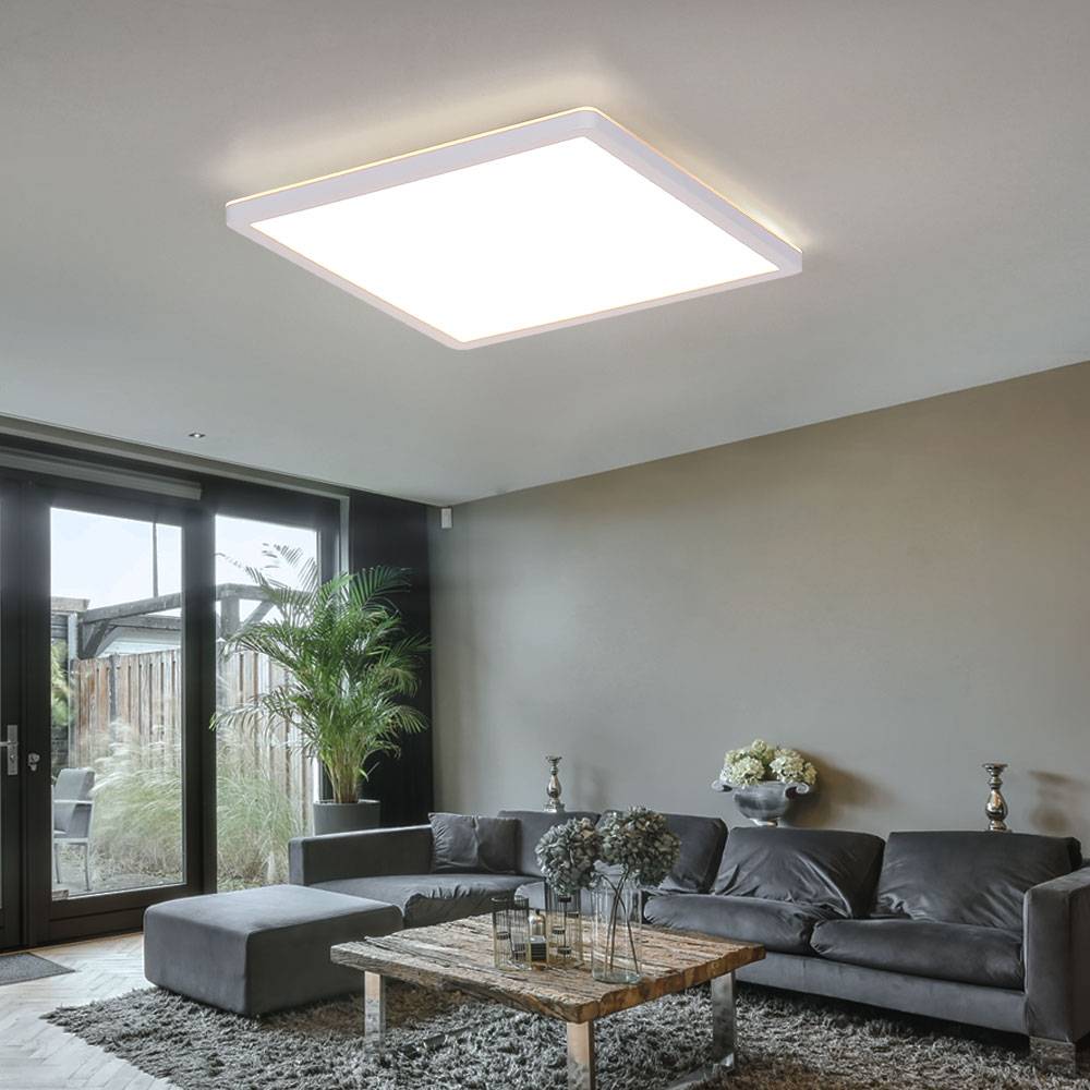 Deckenleuchte Badezimmer Lampe LED Deckenlampe IP44 LED Panel, 3 Stufen über Wandschalter, Backlight, weiß, 18W 1600Lm warmweiß, LxH 29,4x2,5