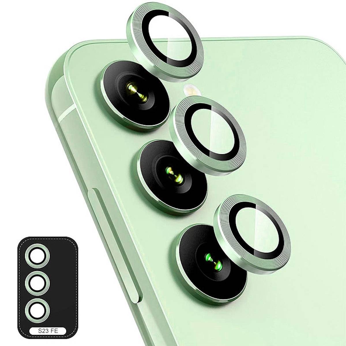 Für Samsung Galaxy S23 FE 5G Aluminium Ring Kamera + H9 Tempered Glas
