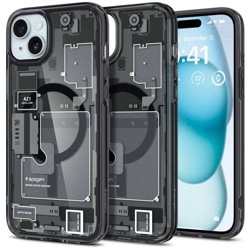 Spigen Ultra Hybrid Mag Case MagSafe iPhone 15 Plus – Dunkelgrau Zero One Pattern