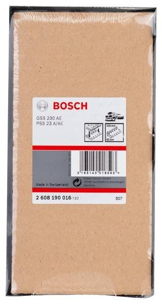 Ein Bosch Produktetikett mit den Modellnummern GSS 230 A/E und PSS 23 A/E, hergestellt in der Schweiz. Enthält einen Strichcode und technische Spezifikationen.