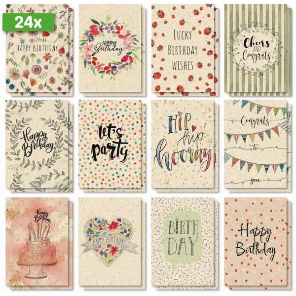 Geburtstags-Postkarten-Set A6 240g Happy Grassy Birthday 24 Stück