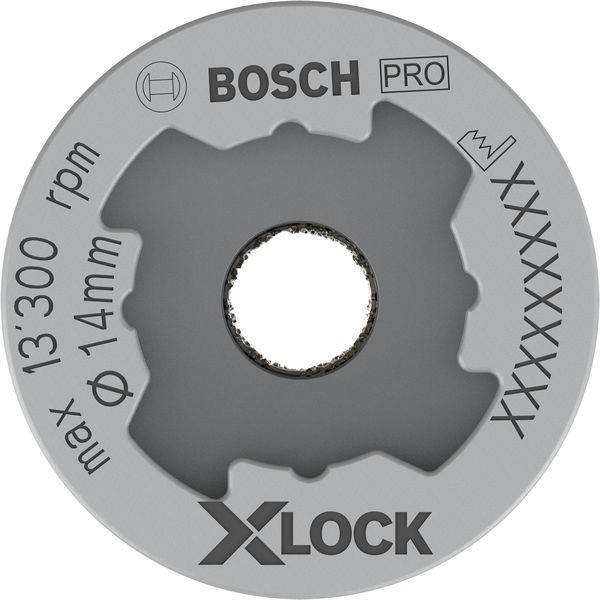 Bosch Pro' Kreissägeblatt mit 14 mm Durchmesser, maximal 13.300 U/min, ausgestattet mit 'X Lock' Design für sichere Befestigung und Lösung.