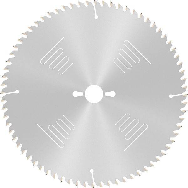 Kreisrunde Sägeblatt aus Silber mit gleichmäßig verteilten, scharfen Zähnen entlang des Randes, konzipiert zum Schneiden von Holz oder anderen Materialien.
