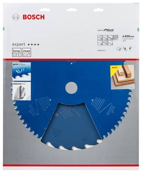 Sägeblatt für professionelles Holzschneiden, 410 mm Durchmesser, mit Eigenschaften wie lange Lebensdauer, sauberer Schnitt und speziellen Beschichtungen.