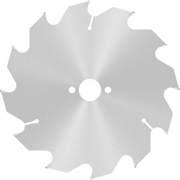Eine silberne, kreisförmige Sägeblatt mit gezackten Kanten und einem zentralen Loch, verwendet zum Schneiden von Materialien.