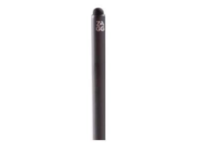 Ein Stylus-Stift mit einer abgerundeten schwarzen Spitze, der an der Oberseite mit der Marke 'ZAGG' versehen ist.