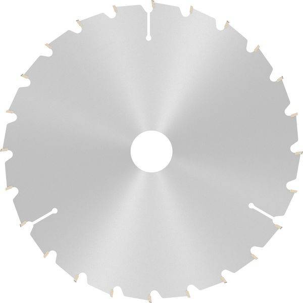 Eine Kreissägeblatt mit scharfen Zähnen entlang des Randes, die zum Schneiden von Materialien verwendet wird. In der Mitte befindet sich ein Loch zur Befestigung an einer Säge.