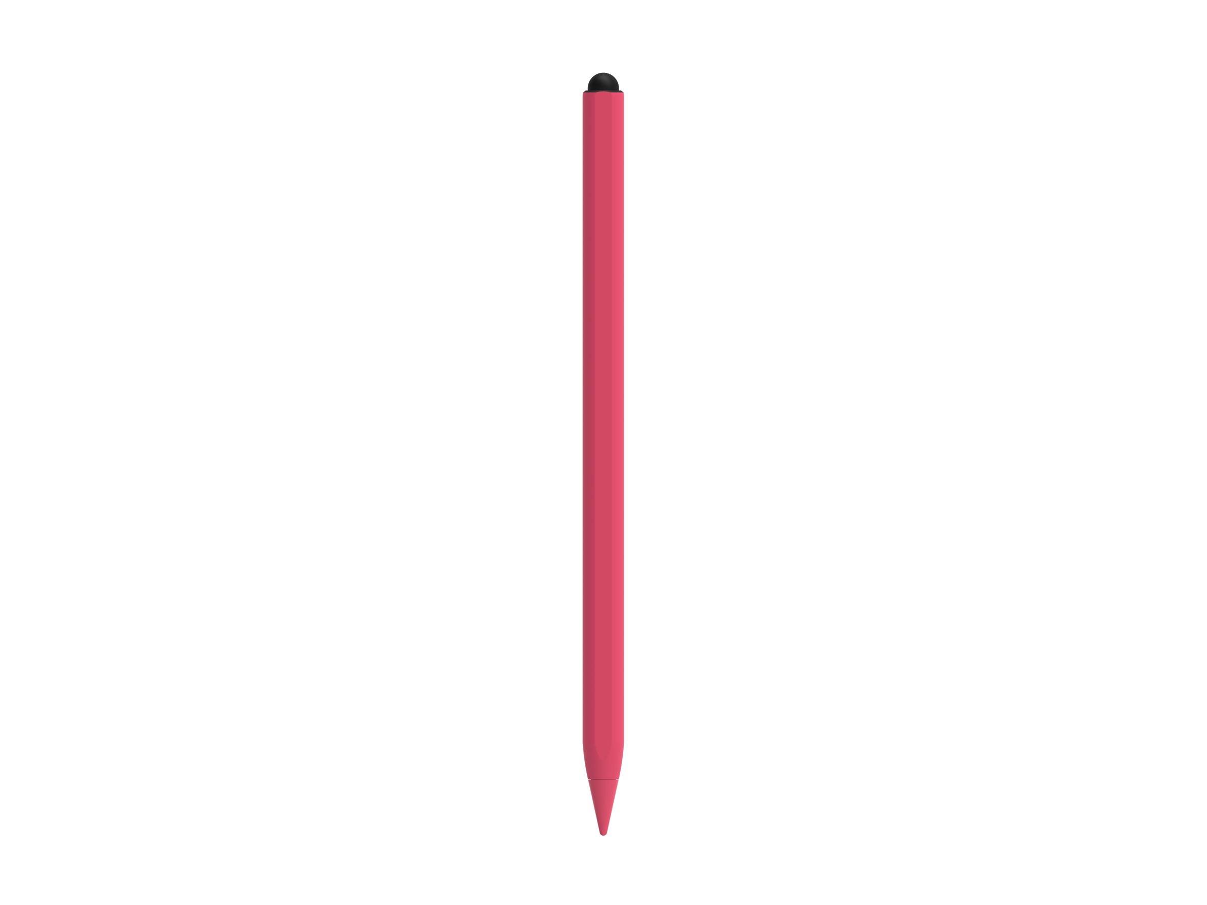 Ein roter digitaler Stylus mit einer spitzen Spitze und rundem Oberteil, verwendet für Touchscreen-Geräte.