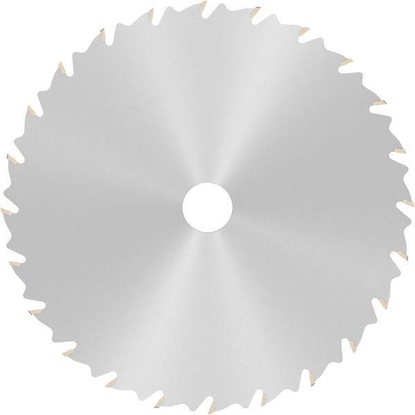 Eine Kreissägeblatt mit scharfen, gleichmäßig angeordneten Zähnen entlang des Randes, die zum Schneiden von Holz oder anderen Materialien verwendet wird.