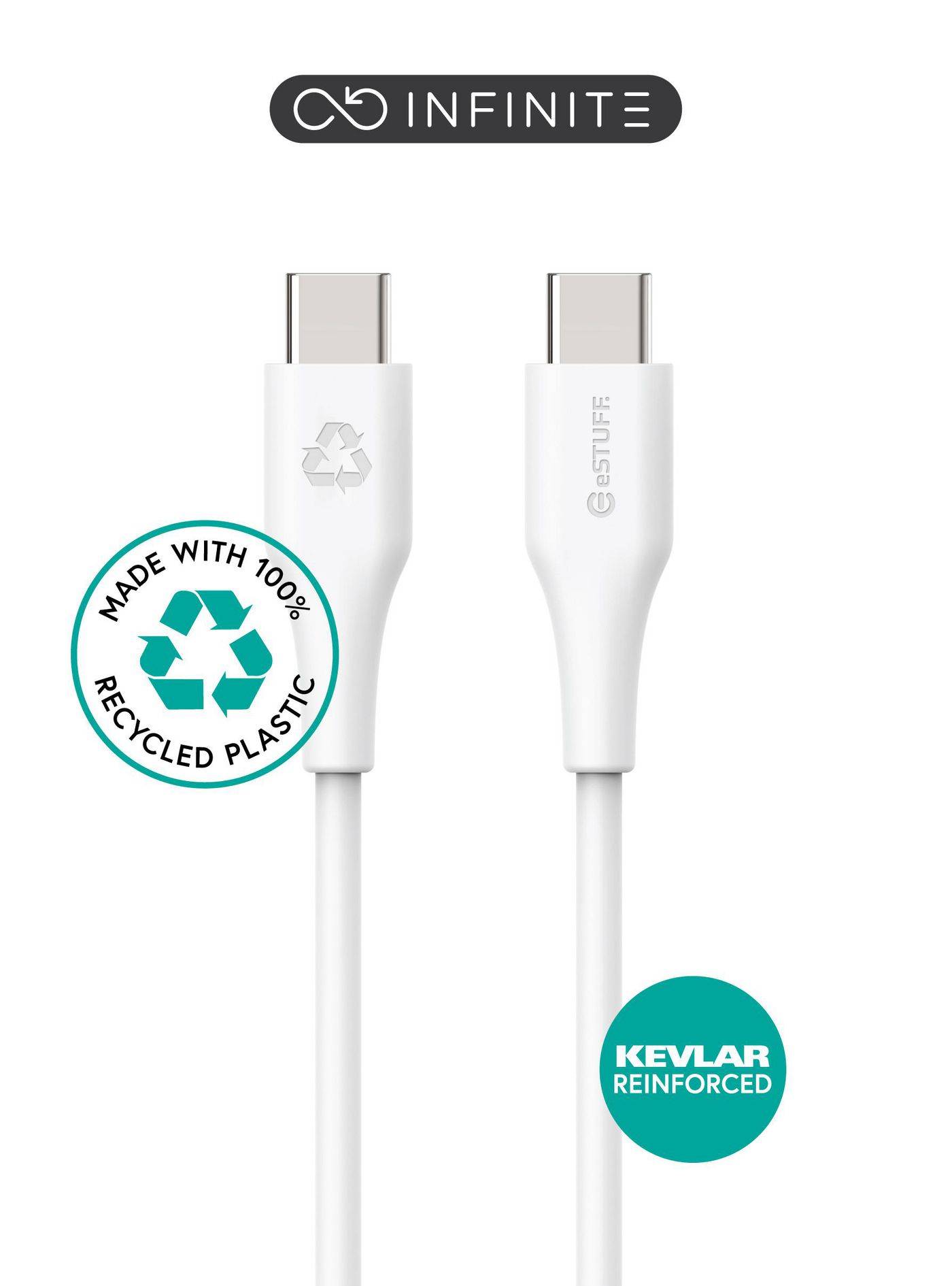 INFINITE USB-C auf USB-C Kabel 0,5m Weiß. Recycelter Kunststoff.