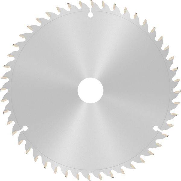 Eine Kreissägeblatt mit scharfen, gleichmäßig verteilten Zähnen entlang des Randes, das zum Schneiden von Materialien wie Holz oder Metall verwendet wird.