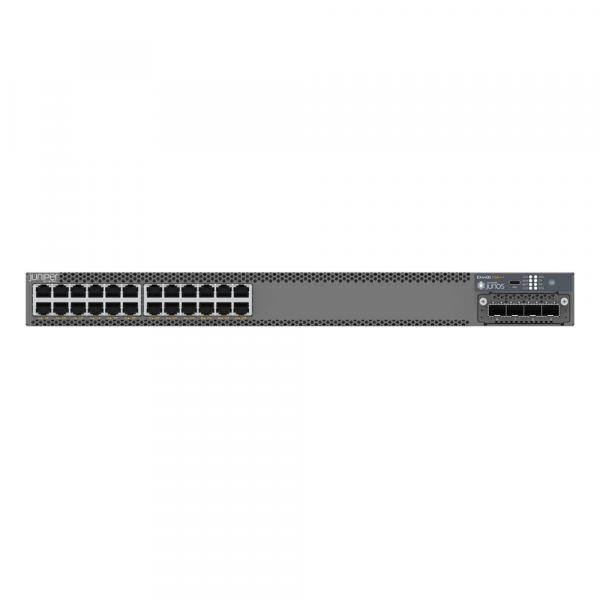 Juniper Networks EX3400-Serie Switch mit mehreren Ethernet-Anschlüssen, der sein kompaktes Design hervorhebt, das sich für Netzwerklösungen eignet.
