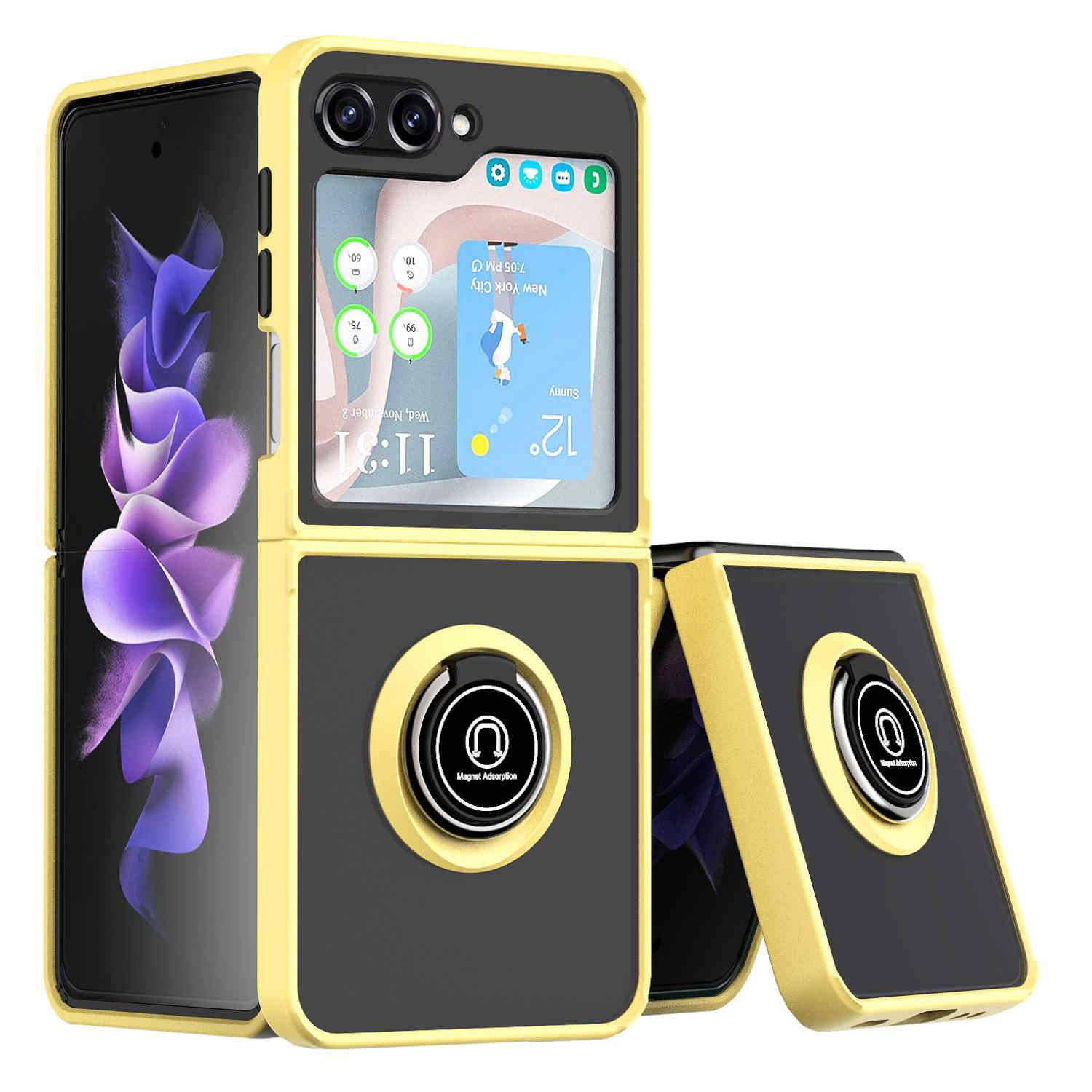 Für Samsung Galaxy Z Flip5 5G Ring Magnet Handy Tasche Hülle Gelb