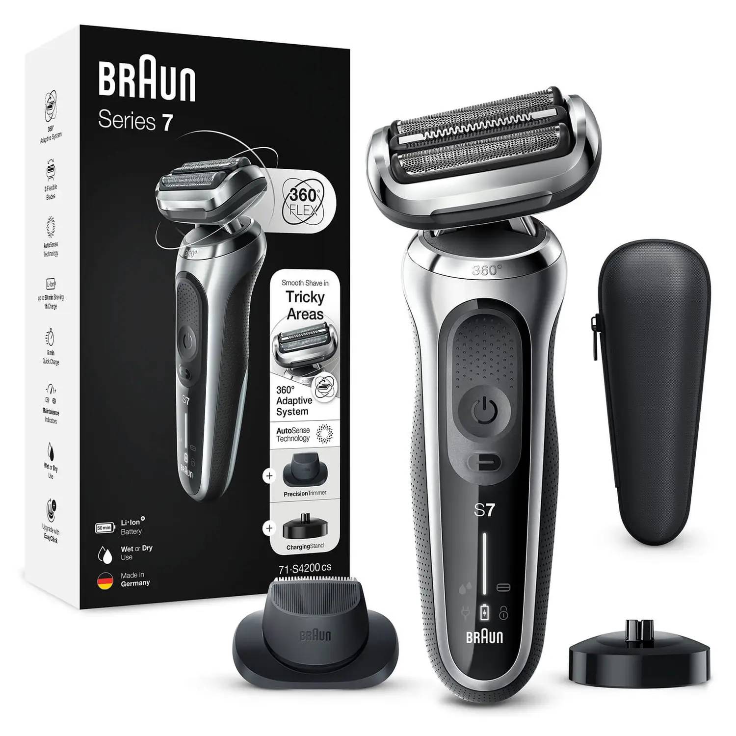 Braun Barzdaskut? Braun Shaver 71-S4200cs Operating time (max) 50 min, Wet & Dry, Sidabrinis/Juodas
