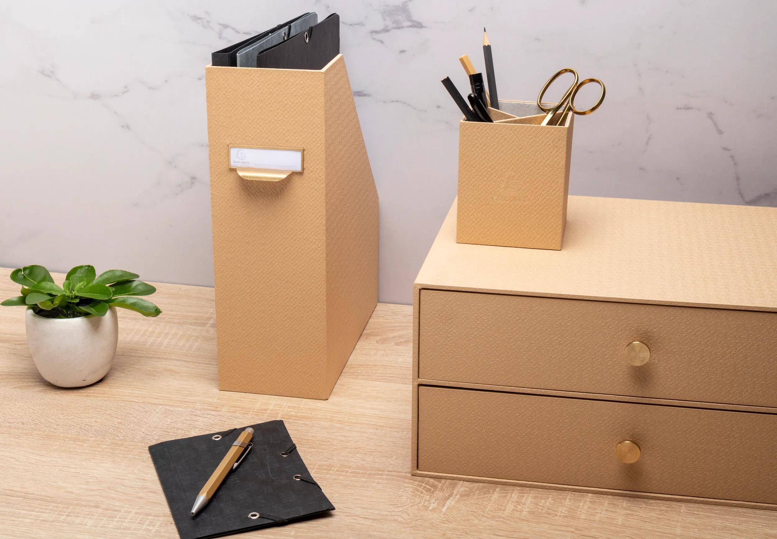 Exacompta 8x Stifteköcher, 3 Fächer, 10,7x9x9 cm, Office by me - Beige - 67602E