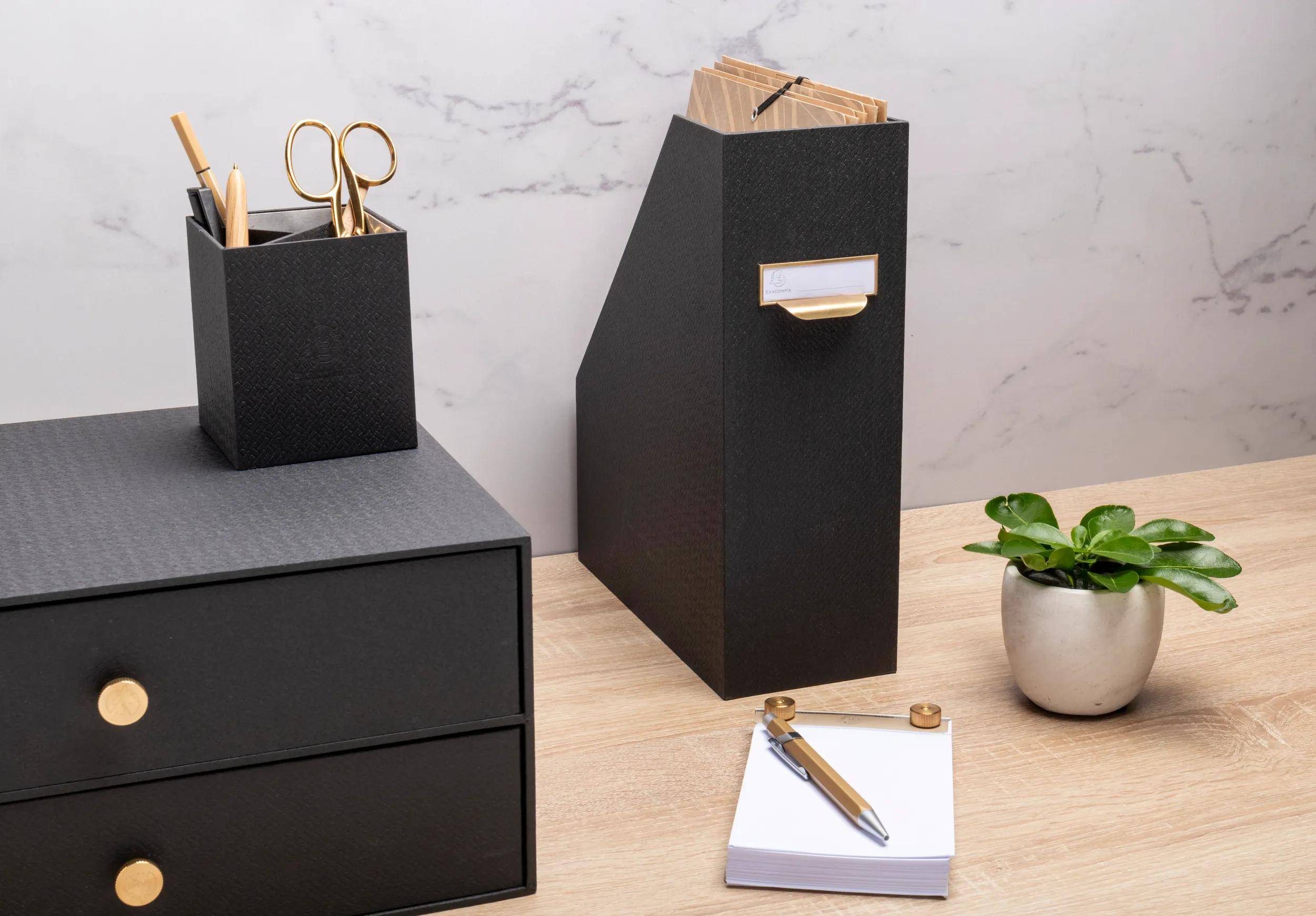 Exacompta 8x Stifteköcher, 3 Fächer, 10,7x9x9 cm, Office by me, Schwarz, 67601E