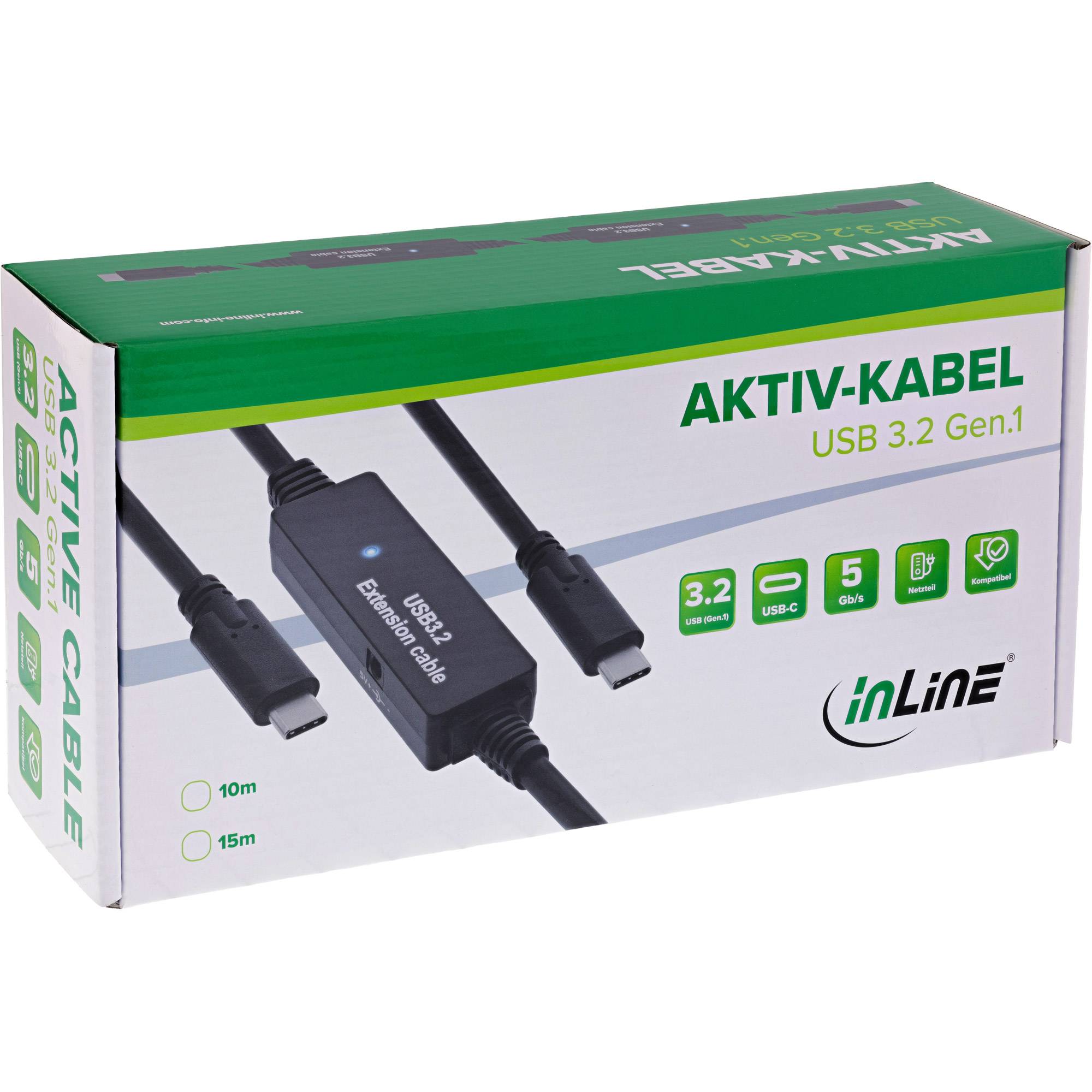 InLine USB 3.2 Gen.1 Aktiv-Kabel - USB-C Stecker an USB-C Stecker - schwarz - 15