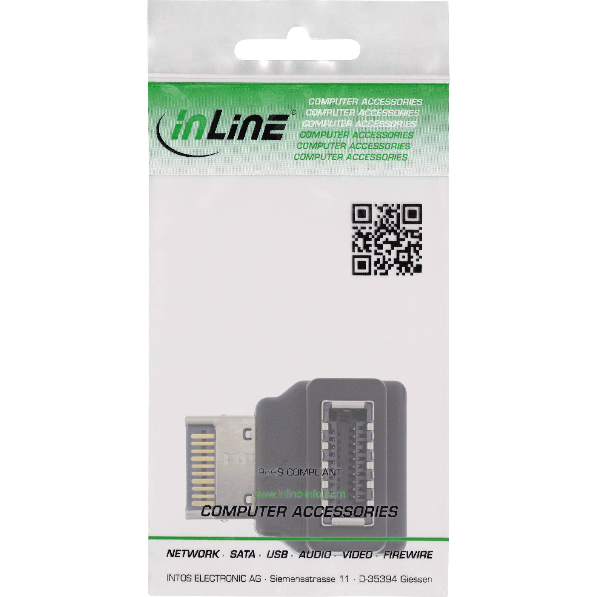 INLINE - USB 3.2 Adapter intern - Frontpanel USB-E Stecker zu USB-E Buchse 90°