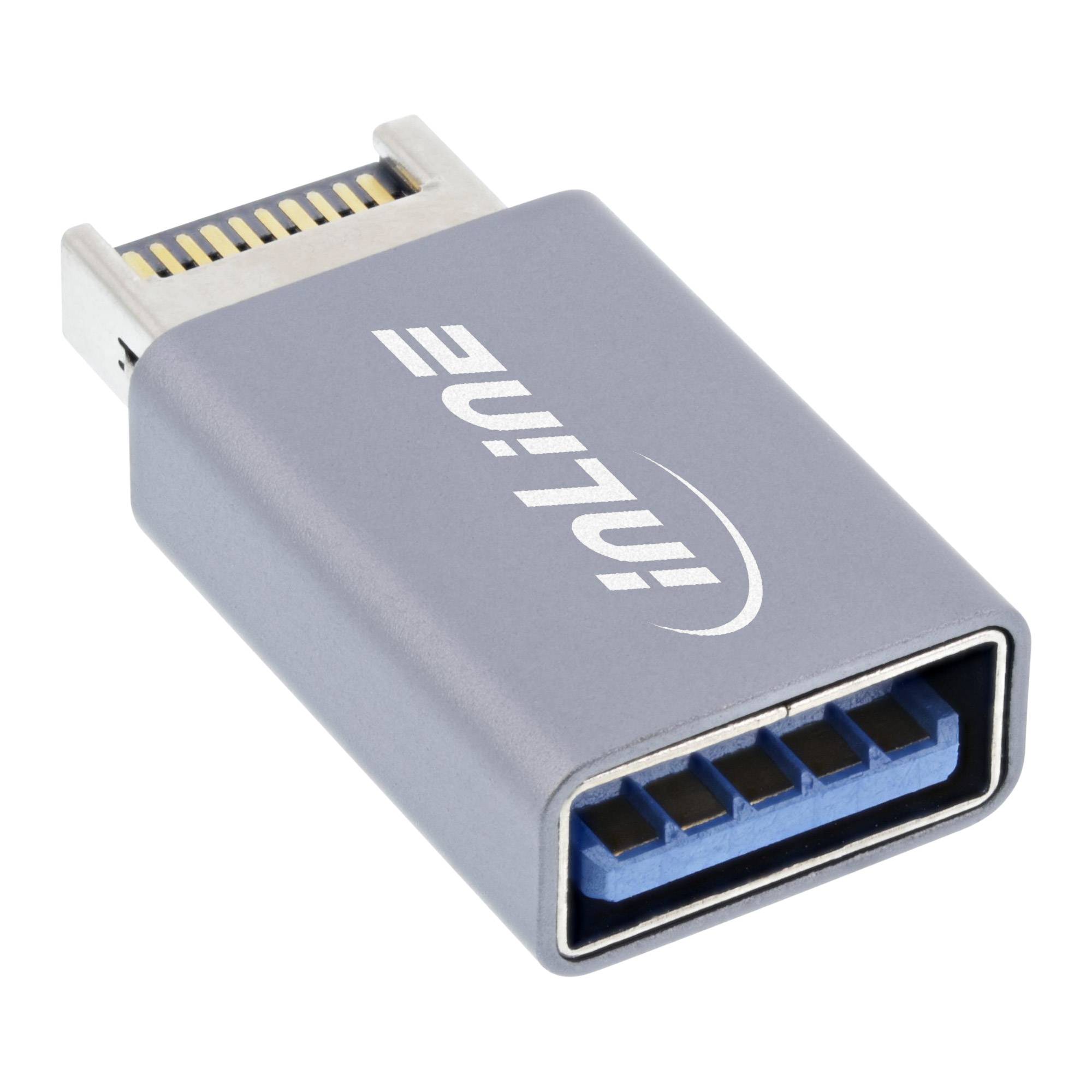 INLINE - USB 3.2 Adapter - intern USB-E Frontpanel Stecker zu USB-A Buchse