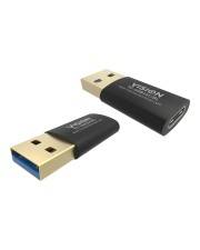 Zwei schwarze USB-Flash-Drive-Adapter mit goldenem Akzent auf weißem Hintergrund, einer zeigt den USB-A-Stecker und der andere den USB-Anschluss.